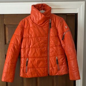 NWT rare orange Mauritius Rena puffer leather jacket large